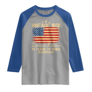 70th Birthday Raglan Shirt Vintage 1956 Limited Edition 70 Year Old Birthday USA Flag TS10 Sport Gray Royal Print Your Wear
