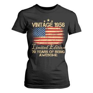 70th Birthday T Shirt For Women Vintage 1956 Limited Edition 70 Year Old Birthday USA Flag TS10 Black Print Your Wear