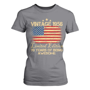 70th Birthday T Shirt For Women Vintage 1956 Limited Edition 70 Year Old Birthday USA Flag TS10 Charcoal Print Your Wear
