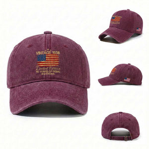 70th Birthday Washed Cotton Baseball Cap Vintage 1956 Limited Edition 70 Year Old Birthday USA Flag