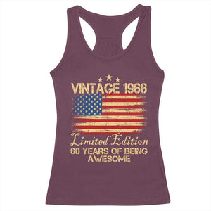 60th Birthday Racerback Tank Top Vintage 1966 Limited Edition 60 Year Old Birthday USA Flag TS10 Maroon Print Your Wear