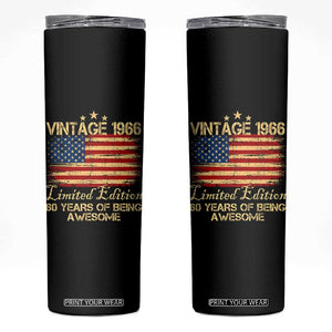 60th Birthday Skinny Tumbler Vintage 1966 Limited Edition 60 Year Old Birthday USA Flag TS10 Black Print Your Wear
