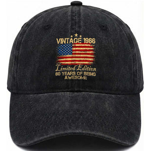 60th Birthday Washed Cotton Baseball Cap Vintage 1966 Limited Edition 60 Year Old Birthday USA Flag