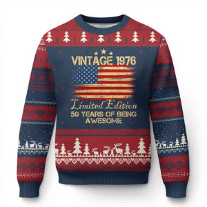 50th Birthday Ugly Christmas Sweater Vintage 1976 Limited Edition 50 Year Old Birthday USA Flag TS10 Navy Red Print Your Wear