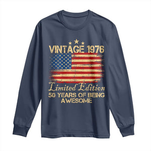 50th Birthday Long Sleeve Shirt Vintage 1976 Limited Edition 50 Year Old Birthday USA Flag TS10 Navy Print Your Wear