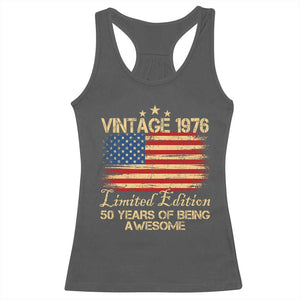 50th Birthday Racerback Tank Top Vintage 1976 Limited Edition 50 Year Old Birthday USA Flag TS10 Dark Heather Print Your Wear