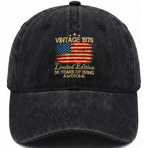 50th Birthday Washed Cotton Baseball Cap Vintage 1976 Limited Edition 50 Year Old Birthday USA Flag