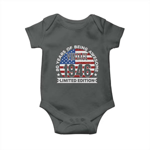 80th Birthday Baby Onesie Vintage 1946 80 Year Old Birthday American Flag TS10 Dark Heather Print Your Wear