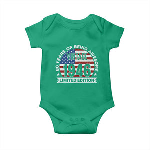 80th Birthday Baby Onesie Vintage 1946 80 Year Old Birthday American Flag TS10 Irish Green Print Your Wear
