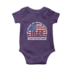 80th Birthday Baby Onesie Vintage 1946 80 Year Old Birthday American Flag TS10 Purple Print Your Wear
