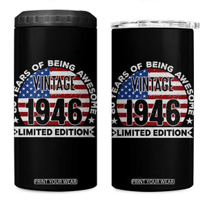 80th Birthday 4 in 1 Can Cooler Tumbler Vintage 1946 80 Year Old Birthday American Flag TS10 One Size: 16 oz Black Print Your Wear