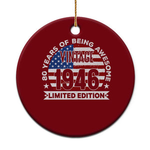 80th Birthday Ceramic Ornament Vintage 1946 80 Year Old Birthday American Flag TS10 1pc Red Print Your Wear