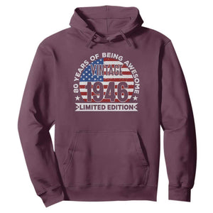 80th Birthday Hoodie Vintage 1946 80 Year Old Birthday American Flag TS10 Maroon Print Your Wear