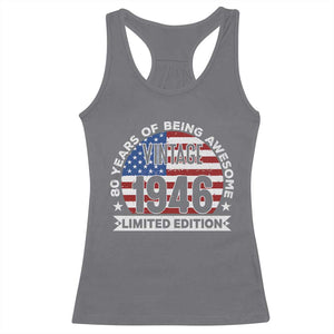 80th Birthday Racerback Tank Top Vintage 1946 80 Year Old Birthday American Flag TS10 Charcoal Print Your Wear