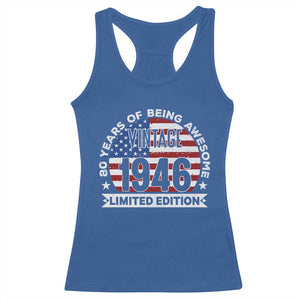 80th Birthday Racerback Tank Top Vintage 1946 80 Year Old Birthday American Flag TS10 Royal Blue Print Your Wear