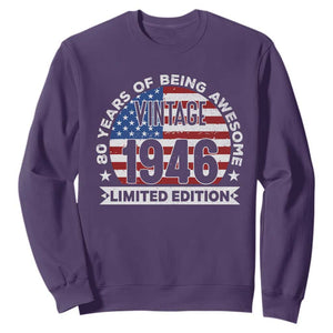 80th Birthday Sweatshirt Vintage 1946 80 Year Old Birthday American Flag TS10 Purple Print Your Wear