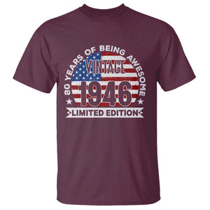 80th Birthday T Shirt Vintage 1946 80 Year Old Birthday American Flag TS10 Maroon Print Your Wear