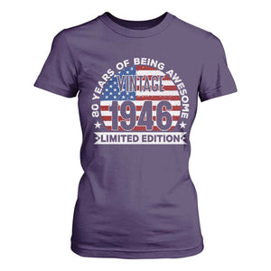 80th Birthday T Shirt For Women Vintage 1946 80 Year Old Birthday American Flag TS10 Purple Print Your Wear
