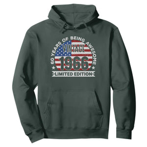 60th Birthday Hoodie Vintage 1966 60 Year Old Birthday American Flag TS10 Dark Forest Green Print Your Wear