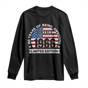 60th Birthday Long Sleeve Shirt Vintage 1966 60 Year Old Birthday American Flag TS10 Black Print Your Wear