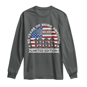 60th Birthday Long Sleeve Shirt Vintage 1966 60 Year Old Birthday American Flag TS10 Dark Heather Print Your Wear