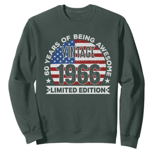 60th Birthday Sweatshirt Vintage 1966 60 Year Old Birthday American Flag TS10 Dark Forest Green Print Your Wear