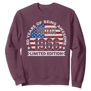 60th Birthday Sweatshirt Vintage 1966 60 Year Old Birthday American Flag TS10 Maroon Print Your Wear