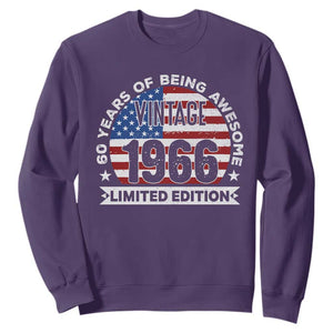 60th Birthday Sweatshirt Vintage 1966 60 Year Old Birthday American Flag TS10 Purple Print Your Wear