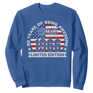60th Birthday Sweatshirt Vintage 1966 60 Year Old Birthday American Flag TS10 Royal Blue Print Your Wear