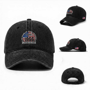 60th Birthday Washed Cotton Baseball Cap Vintage 1966 60 Year Old Birthday American Flag