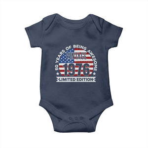 50th Birthday Baby Onesie Vintage 1976 50 Year Old Birthday American Flag TS10 Navy Print Your Wear