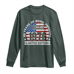 50th Birthday Long Sleeve Shirt Vintage 1976 50 Year Old Birthday American Flag TS10 Dark Forest Green Print Your Wear