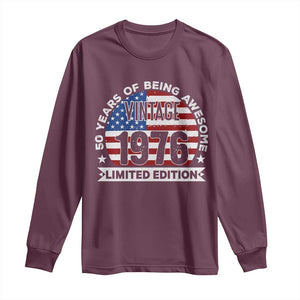 50th Birthday Long Sleeve Shirt Vintage 1976 50 Year Old Birthday American Flag TS10 Maroon Print Your Wear