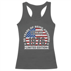 50th Birthday Racerback Tank Top Vintage 1976 50 Year Old Birthday American Flag TS10 Dark Heather Print Your Wear