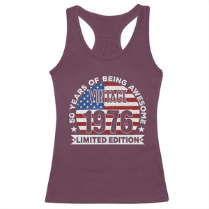 50th Birthday Racerback Tank Top Vintage 1976 50 Year Old Birthday American Flag TS10 Maroon Print Your Wear