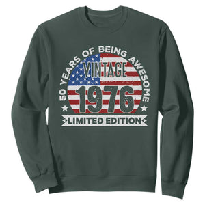 50th Birthday Sweatshirt Vintage 1976 50 Year Old Birthday American Flag TS10 Dark Forest Green Print Your Wear