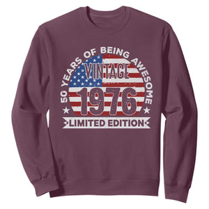 50th Birthday Sweatshirt Vintage 1976 50 Year Old Birthday American Flag TS10 Maroon Print Your Wear