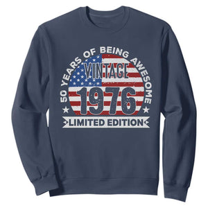 50th Birthday Sweatshirt Vintage 1976 50 Year Old Birthday American Flag TS10 Navy Print Your Wear