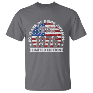 50th Birthday T Shirt Vintage 1976 50 Year Old Birthday American Flag TS10 Charcoal Print Your Wear