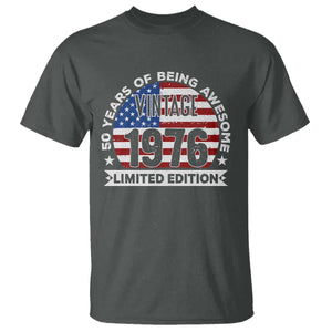 50th Birthday T Shirt Vintage 1976 50 Year Old Birthday American Flag TS10 Dark Heather Print Your Wear