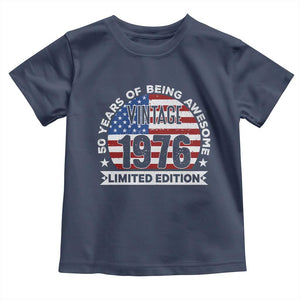 50th Birthday Toddler T Shirt Vintage 1976 50 Year Old Birthday American Flag TS10 Navy Print Your Wear