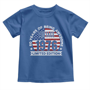 50th Birthday Toddler T Shirt Vintage 1976 50 Year Old Birthday American Flag TS10 Royal Blue Print Your Wear