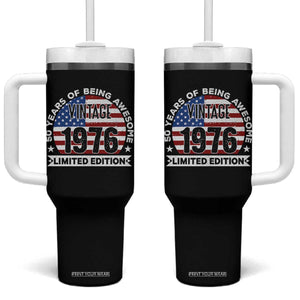 50th Birthday Tumbler With Handle Vintage 1976 50 Year Old Birthday American Flag TS10 One Size: 40 oz Black Print Your Wear