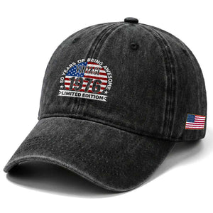 50th Birthday Washed Cotton Baseball Cap Vintage 1976 50 Year Old Birthday American Flag