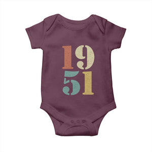 75th Birthday Baby Onesie Classic Retro 1951 70 Year Old Gifts TS10 Maroon Print Your Wear