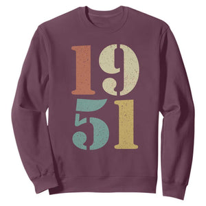 75th Birthday Sweatshirt Classic Retro 1951 70 Year Old Gifts TS10 Maroon Print Your Wear