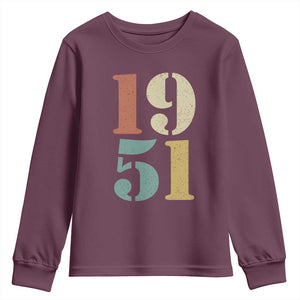 75th Birthday Youth Sweatshirt Classic Retro 1951 70 Year Old Gifts TS10 Maroon Print Your Wear