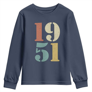 75th Birthday Youth Sweatshirt Classic Retro 1951 70 Year Old Gifts TS10 Navy Print Your Wear