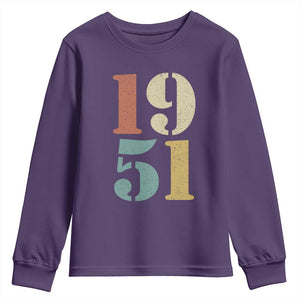 75th Birthday Youth Sweatshirt Classic Retro 1951 70 Year Old Gifts TS10 Purple Print Your Wear