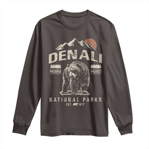 Denali National Park Long Sleeve Shirt Alaska Mountain Mountain Camping Hiking Mountaineering TS10 Dark Chocolate Print Your Wear